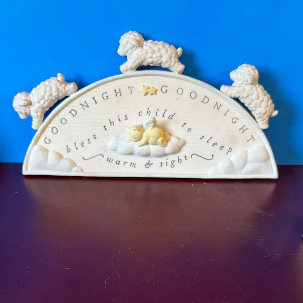 Vintage Cream Baby Wall Plaque with Sheep Design